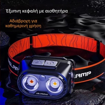 Φακός κεφαλής με υπερφωτεινό LED, επαναφορτιζόμενος, τρεις πηγές φωτισμού, 5W, μπαταρία 800–1200 mAh