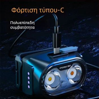 Φακός κεφαλής με υπερφωτεινό LED, επαναφορτιζόμενος, τρεις πηγές φωτισμού, 5W, μπαταρία 800–1200 mAh