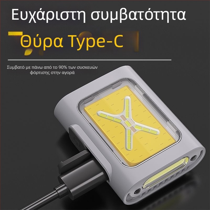Φως κλιπ για καπέλο με δυναμικό αισθητήρα, επαναφορτιζόμενο LED, αδιάβροχο, μπαταρία 500 mAh, εμβέλεια 100–200 m