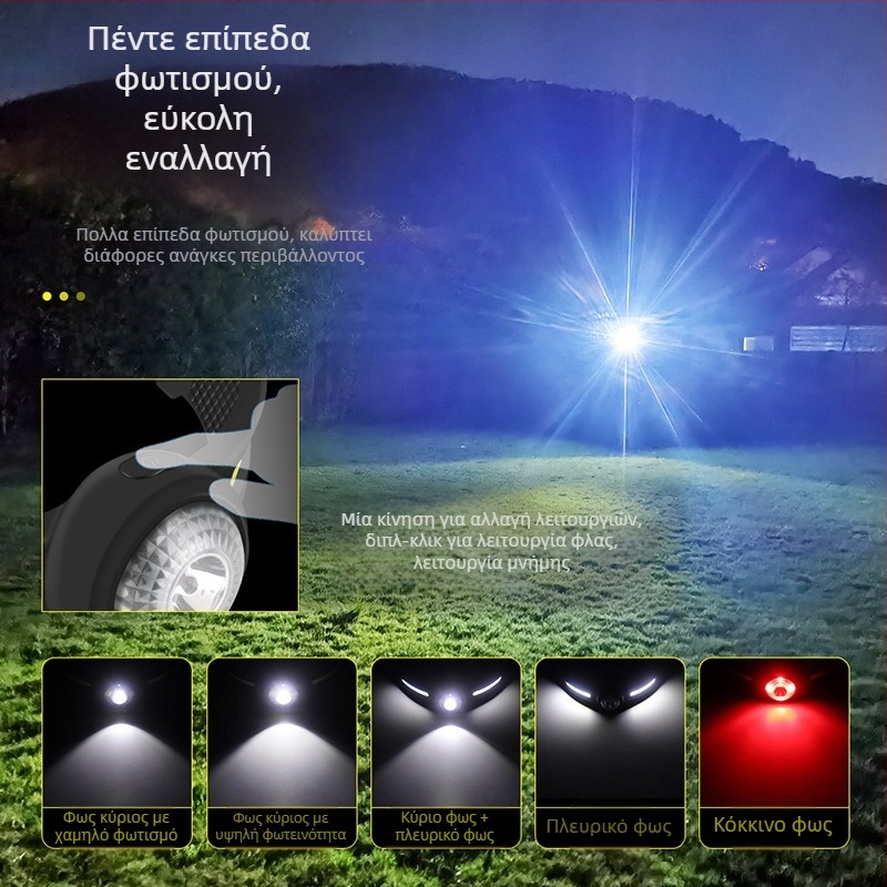 COB φακός κεφαλής για εξωτερικούς χώρους - LED, 10W, 600mAh, Αδιάβροχος, εμβέλεια 100-200 m