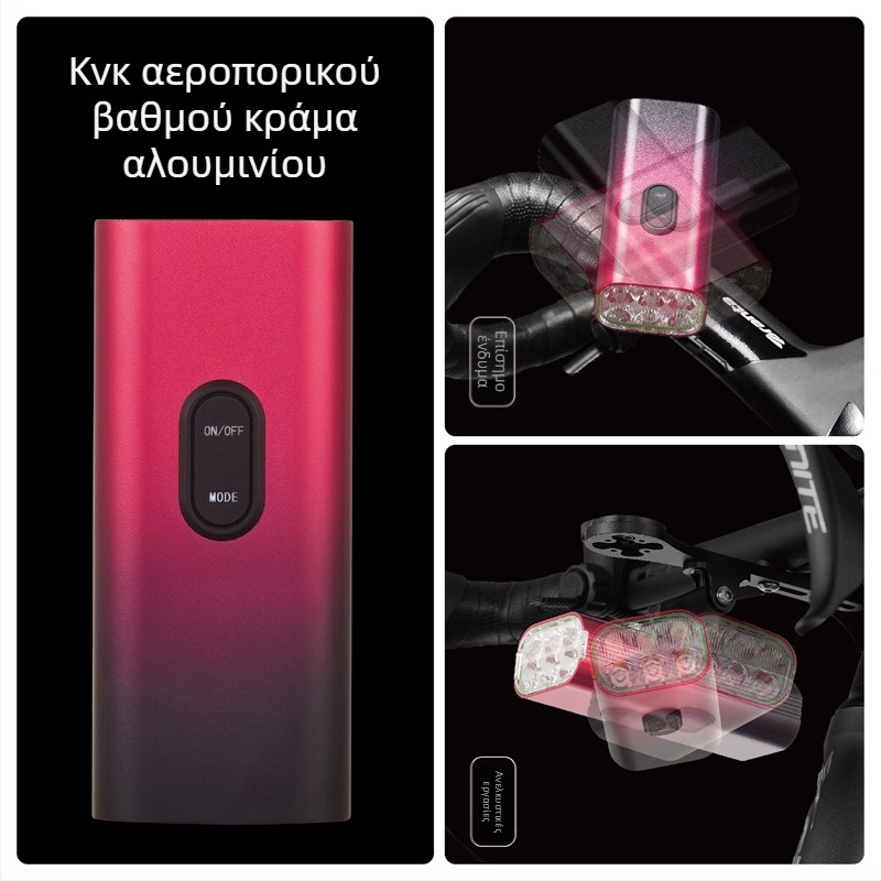 Φανάρι LED για ποδήλατο βουνού, 2000 lumen, αλουμινένιο σώμα, επαναφορτιζόμενο με Type-C, 10000 mAh, αδιάβροχο