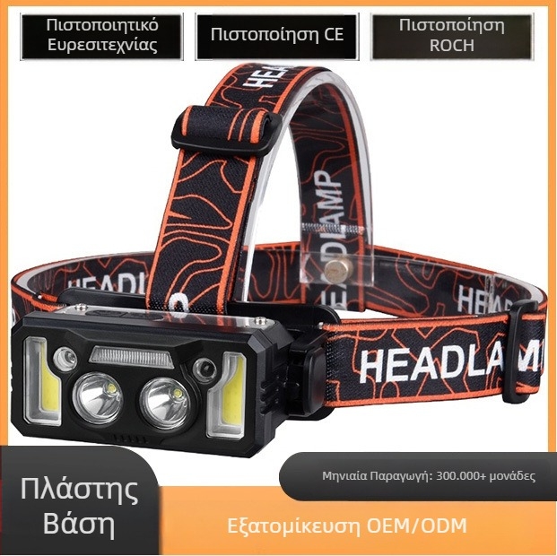 Κεφαλόφως με Ψηφιακή Οθόνη, LED 5W, Επαναφορτιζόμενο, Μπαταρία 18650 1200mAh, Εμβέλεια 200–500m, Για πεζοπορία και ψάρεμα