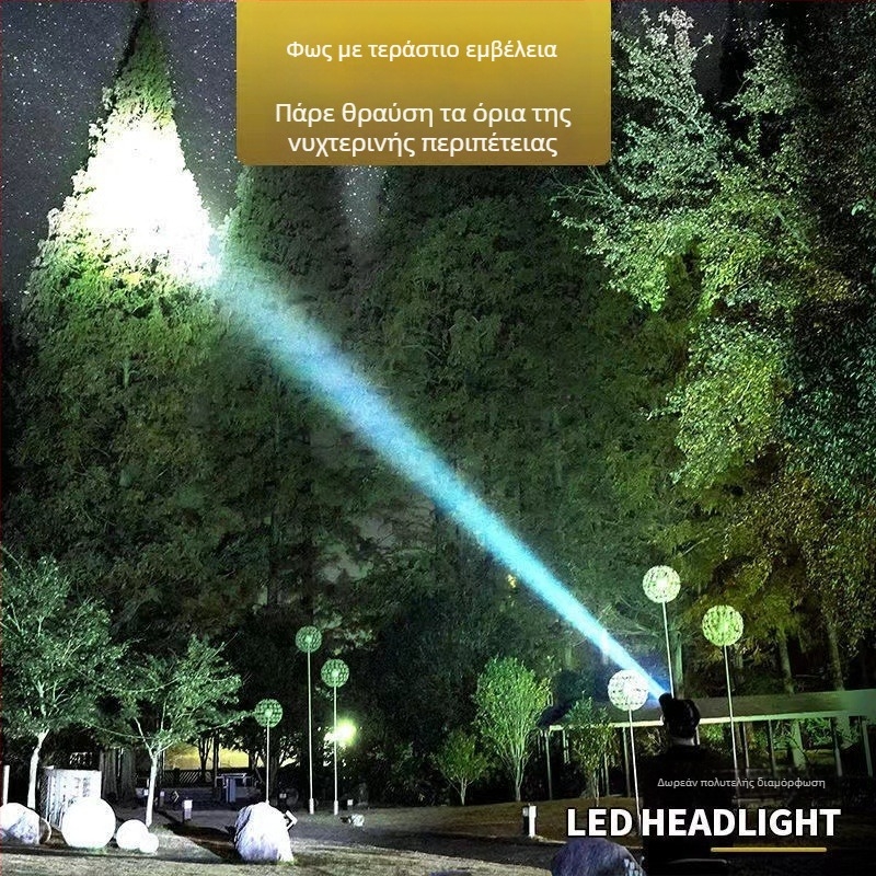 Επαναφορτιζόμενος LED φακός κεφαλής για νυχτερινό ψάρεμα, COB LED, στερεώνεται στο κεφάλι, 30–40W, μακρινή δέσμη, τροφοδοσία με κινητική ενέργεια