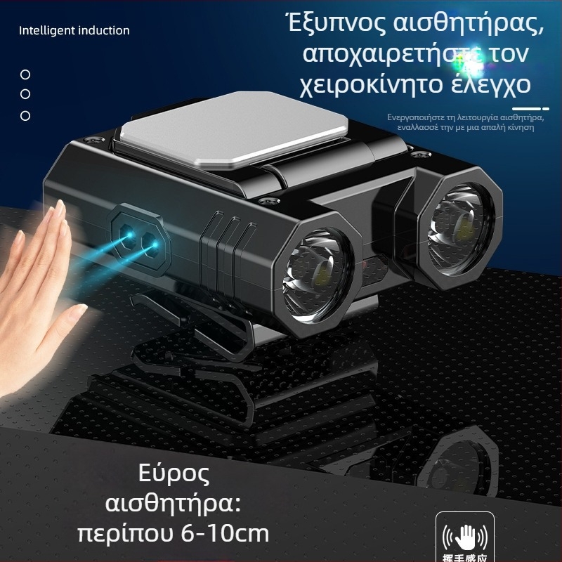 LED φως καπέλου με κλιπ – επαναφορτιζόμενη μπαταρία 1400 mAh, φόρτιση USB, ισχύς 10 W, LED πηγή φωτός, εμβέλεια 100–200 m