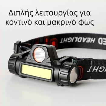 LED κεφαλής λαμπτήρας, μπαταρία 3000mAh, χειροκίνητη επαναφόρτιση, εμβέλεια 100–200 m