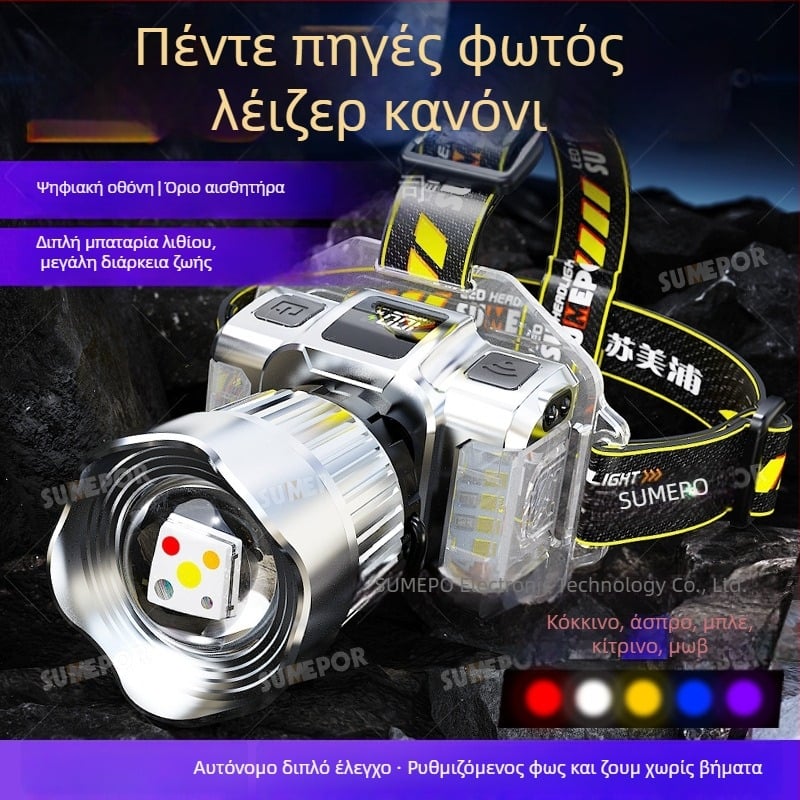 T930 Επαναφορτιζόμενος LED φακός κεφαλής, εμβέλεια δέσμης 200 m, αυτονομία 3 ωρών, αδιάβροχος