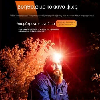 LED φακός κεφαλής επαναφορτιζόμενος, υπερ-φωτεινός, μακρινή εμβέλεια, αισθητήρας, 16 ωρών λειτουργίας