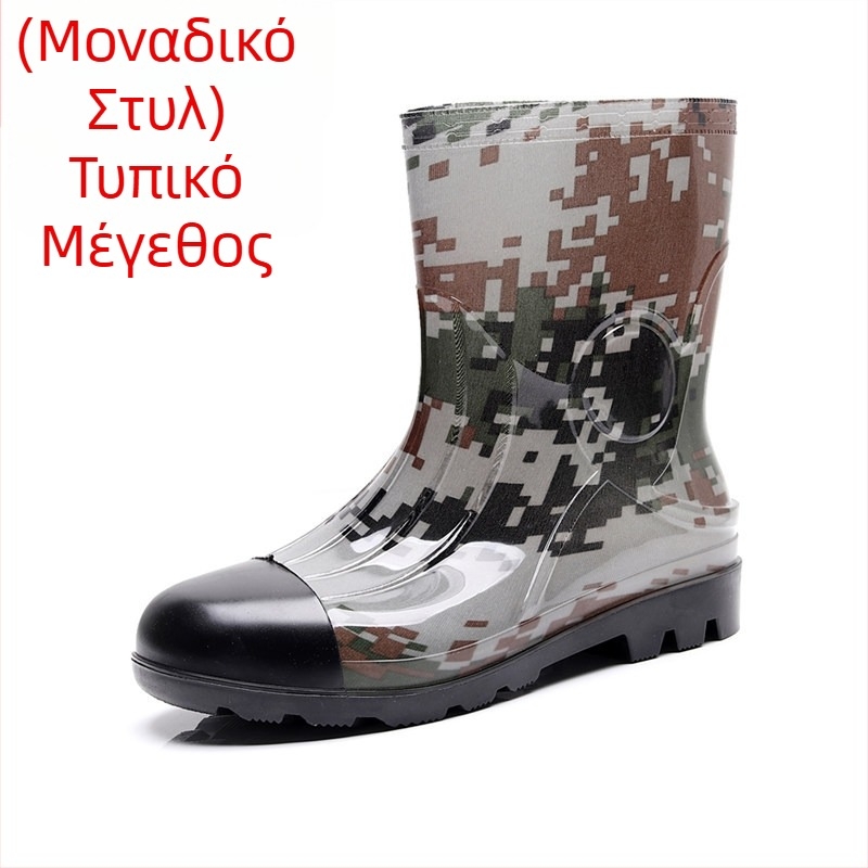 Μπότες βροχής με πλαστικό επάνω μέρος, σόλα από καουτσούκ, καμουφλάζ μοτίβο, ύψος μέχρι γάμπα