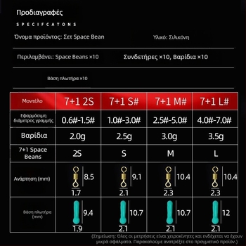 Κουτί με 10 σιλικονούχες Space Beads για το ψάρεμα, σετ 7+1, περιλαμβάνει δαχτυλίδι σε σχήμα οκτώ