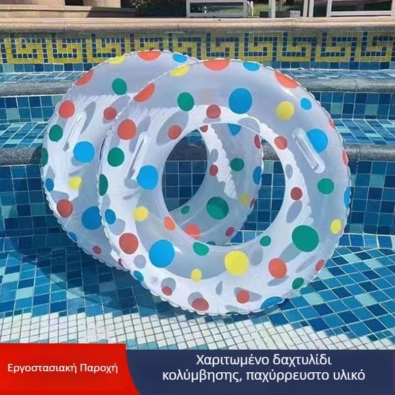 Νέος φουσκωτός δακτύλιος κολύμβησης με λαβή, μοτίβο κουκίδων, για ενήλικες, παχύτερος, αντί-ανατροπής, γλυκό σχέδιο
