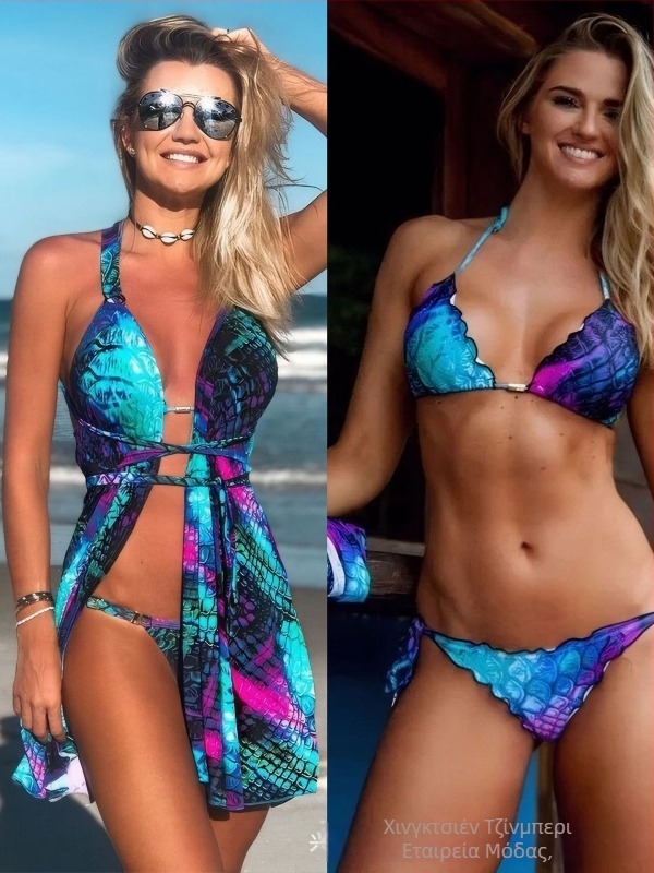 Μπικίνι halter με print gradient fish-scale, με επένδυση στήθους, ύφασμα πολυεστέρα 98%, βάρος 300 g/m², φόδρα πολυεστέρα (98%)