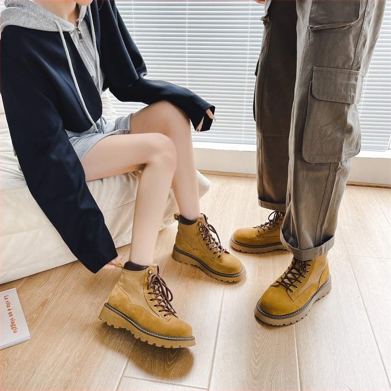 Unisex μποτάκια Martin από γνήσιο δέρμα, nubuk από μοσχαρίσιο δέρμα, με στρογγυλή μύτη, σε στυλ εργατικών μποτών