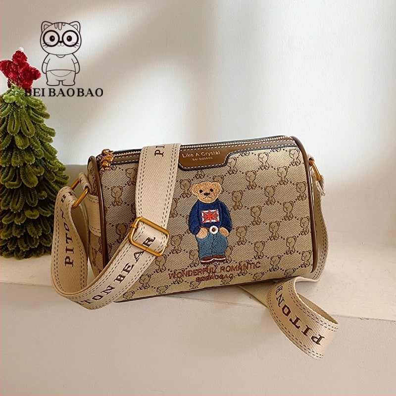 Τσάντα ώμου με μορφή μαξιλαριού, καμβάς, στυλ αστικής απλότητας, φερμουάρ, επένδυση από ύφασμα