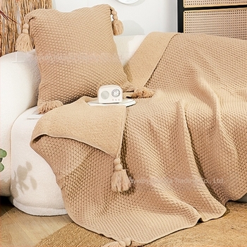 Κουβέρτα με φούντες, μίξη ακρυλικού και μισού βελούδου, 700–999 g, για άνοιξη και φθινόπωρο, μονόχρωμη, διαθέσιμη παραμετροποίηση.