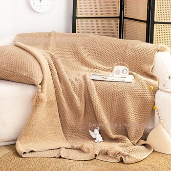 Κουβέρτα με φούντες, μίξη ακρυλικού και μισού βελούδου, 700–999 g, για άνοιξη και φθινόπωρο, μονόχρωμη, διαθέσιμη παραμετροποίηση.