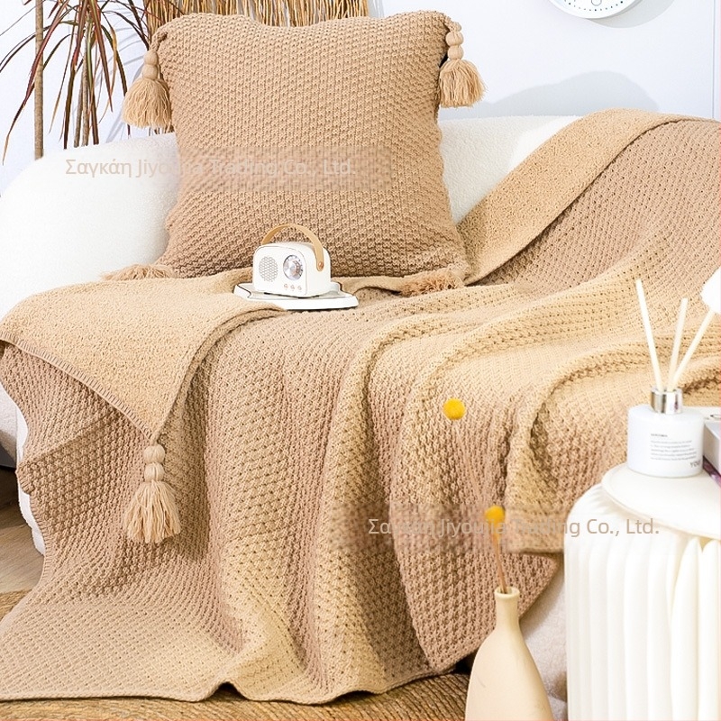 Κουβέρτα με φούντες, μίξη ακρυλικού και μισού βελούδου, 700–999 g, για άνοιξη και φθινόπωρο, μονόχρωμη, διαθέσιμη παραμετροποίηση.