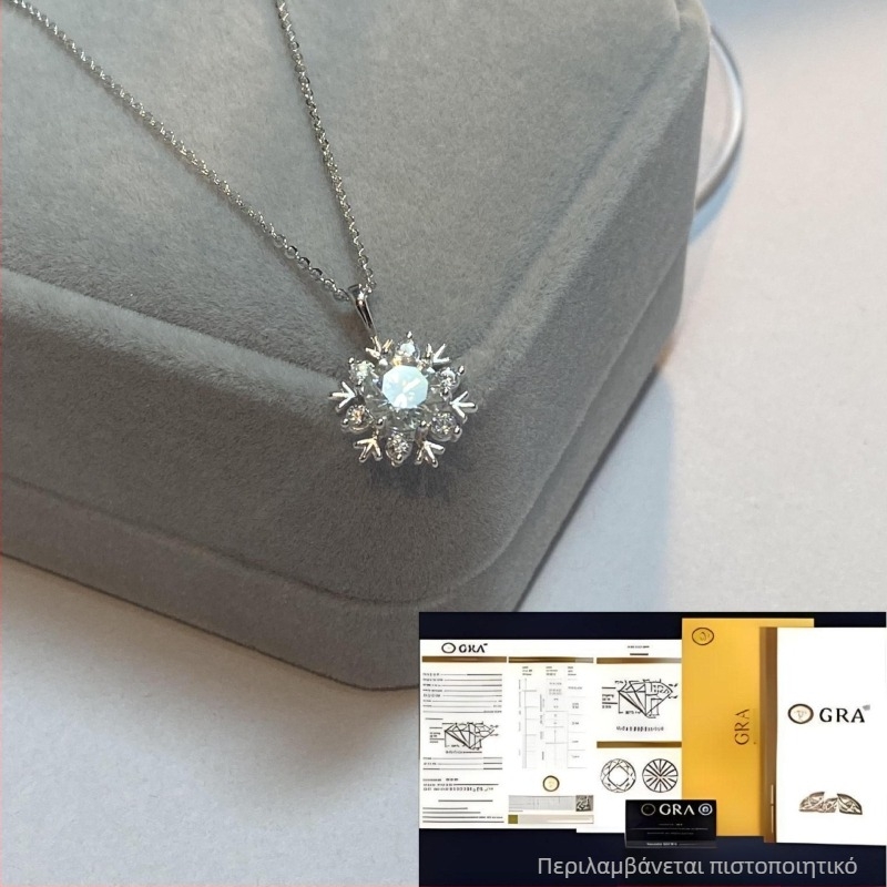 Κολιέ από 925 ασήμι με Moissanite σε σχήμα χιονονιφάδας, για γυναίκες, ελαφρύς πολυτελής σχεδιασμός, μήκος 41–50 cm