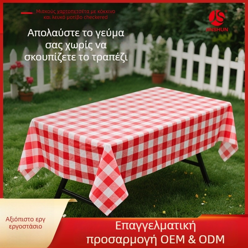 Jinshun τραπεζομάντηλο μίας χρήσης - PEVA, plaid μοτίβο, τετράγωνο σχήμα, πάχος 0,03 mm