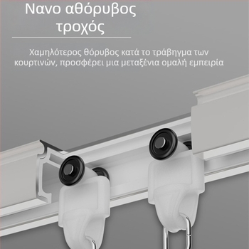 Σιωπηρό σύστημα τροχιάς κουρτινών με πλευρική και επάνω τοποθέτηση, διπλή τροχιά, εξαρτήματα από ενισχυμένο αλουμίνιο και οδηγός ολίσθησης