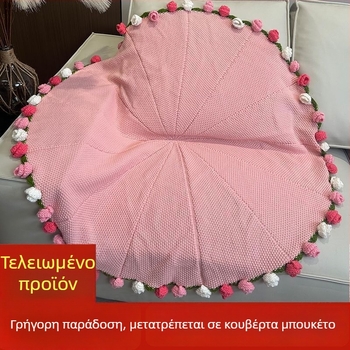 Χειροποίητη πλεκτή κουβέρτα με ανθοδέσμη από τριαντάφυλλα, μοτίβο φυτών και λουλουδιών, πολυεστέρας, κουβέρτα-πετσέτα, για όλες τις εποχές