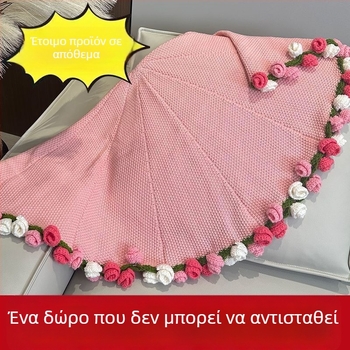 Χειροποίητη πλεκτή κουβέρτα με ανθοδέσμη από τριαντάφυλλα, μοτίβο φυτών και λουλουδιών, πολυεστέρας, κουβέρτα-πετσέτα, για όλες τις εποχές