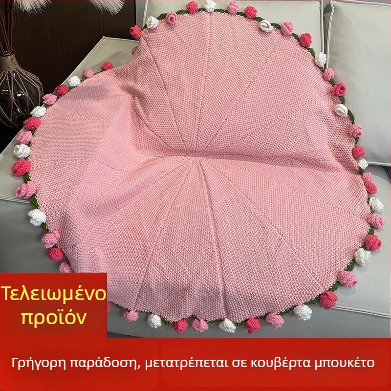 Χειροποίητη πλεκτή κουβέρτα με ανθοδέσμη από τριαντάφυλλα, μοτίβο φυτών και λουλουδιών, πολυεστέρας, κουβέρτα-πετσέτα, για όλες τις εποχές