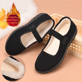 Γυναικεία παπούτσια από καμβά με επένδυση από συνθετικό βελούδο, δάχτυλο σε σχήμα ψαριού, κλείσιμο με ελαστική ταινία, εξωτερική σόλα PVC