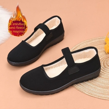 Γυναικεία παπούτσια από καμβά με επένδυση από συνθετικό βελούδο, δάχτυλο σε σχήμα ψαριού, κλείσιμο με ελαστική ταινία, εξωτερική σόλα PVC