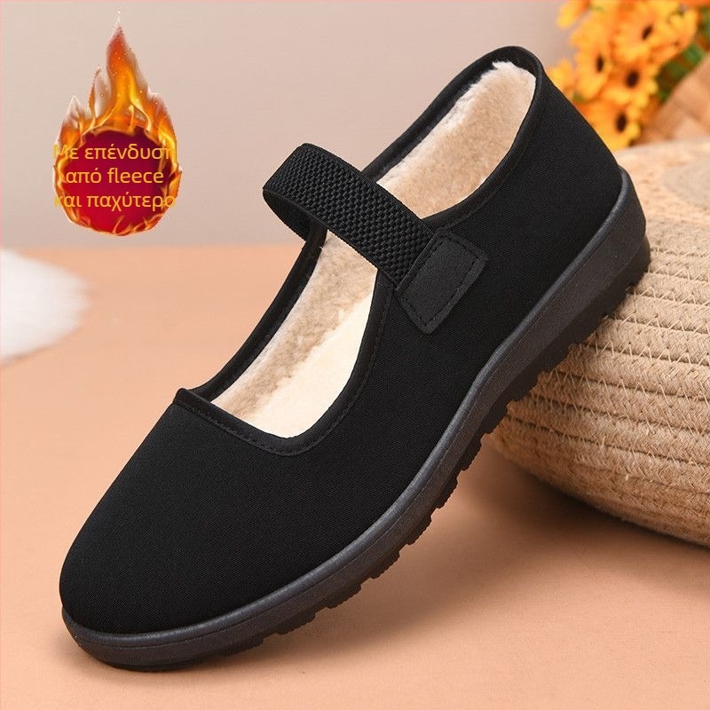 Γυναικεία παπούτσια από καμβά με επένδυση από συνθετικό βελούδο, δάχτυλο σε σχήμα ψαριού, κλείσιμο με ελαστική ταινία, εξωτερική σόλα PVC