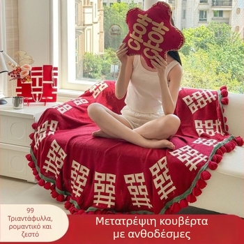Χειροποίητη βαμβακερή πλεκτή κουβέρτα με ρίγες, ελαφρύς πολυτελής στυλ, βάρος κάτω από 300 γρ, κουβέρτα από νήματα