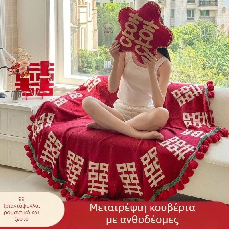Χειροποίητη βαμβακερή πλεκτή κουβέρτα με ρίγες, ελαφρύς πολυτελής στυλ, βάρος κάτω από 300 γρ, κουβέρτα από νήματα