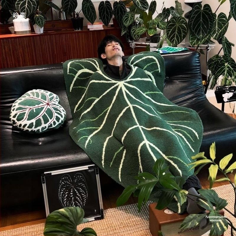 Κουβέρτα ριχτή από coral fleece, ύφασμα μαλλί, σχέδιο φύλλων φλεβών, στυλ ανέμου, ζεστασιά φθινοπώρου-χειμώνα