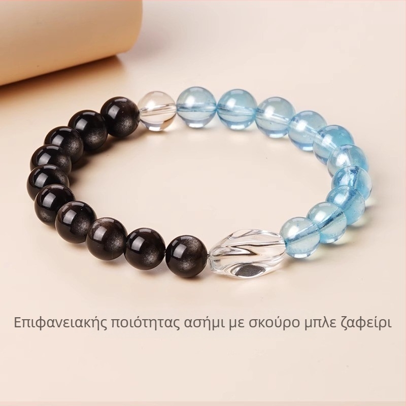 Ακουαμαρίν γεωμετρικό βραχιόλι – εθνοτικό στυλ, unisex, γυαλισμένη επιφάνεια, καλοκαιρινή κυκλοφορία 2025