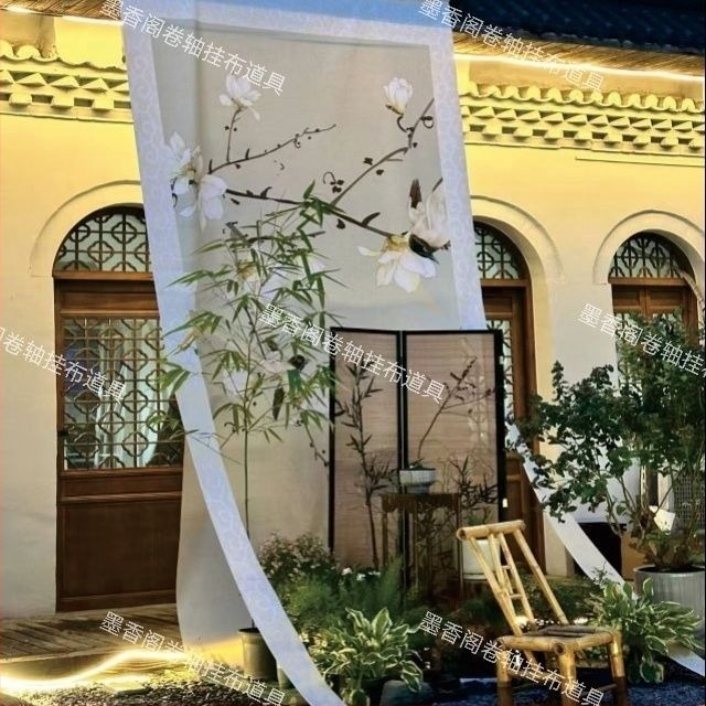 Μεγάλου μεγέθους κυλιόμενος ταπισερί με μοτίβο φυτών, φόντο φωτογράφισης σε αρχαϊκό στυλ Hanfu, εξωτερικό από λινό, κύρια ύφανση 100% βαμβάκι, Nordic στυλ, διακόσμηση σαλονιού