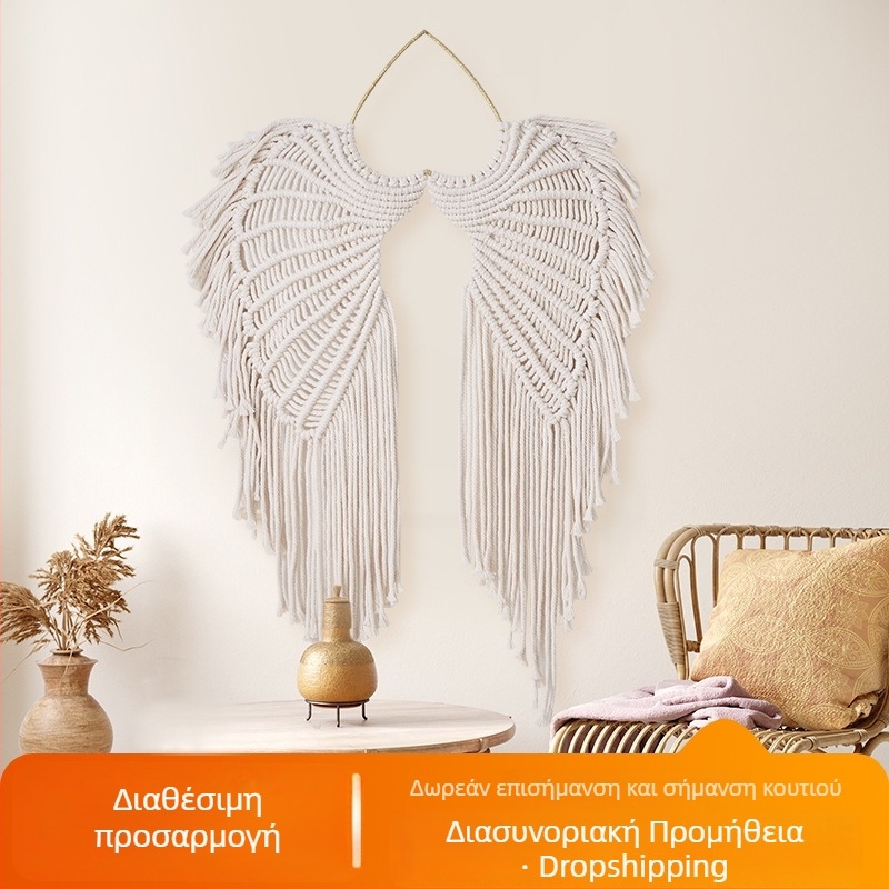 Ταπισερία τοίχου με φτερά αγγέλου, χειροποίητο βαμβακερό ύφασμα σε σκανδιναβικό στυλ, κρεμαστή ονειροπαγίδα