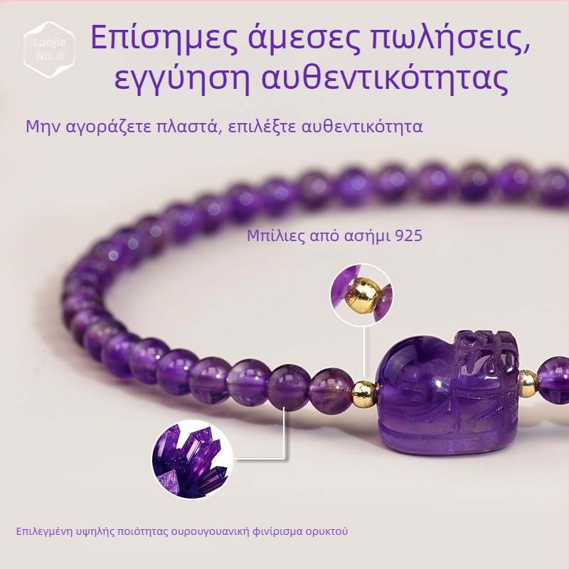 Βραχιόλι από αμέθιστος κρύσταλλος για γυναίκες, σχήμα ζώου/ζωδιακό, γυναικείο στυλ γραφείου, κωδικός S5645, άνοιξη 2025