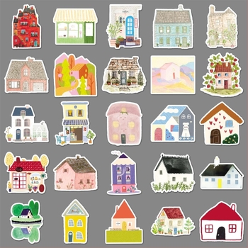 Shiqin 50 χειροποίητα αυτοκόλλητα σπιτιού – γλυκό καρτούν σχέδιο για διακόσμηση, κολλούν εύκολα, offset εκτύπωση