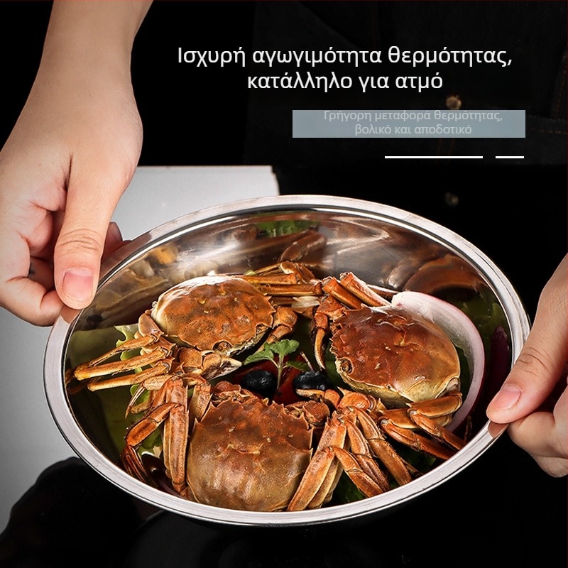 Ρηχό πιάτο από ανοξείδωτο ατσάλι 304, κυκλικό, γλασαρισμένη επιφάνεια, κατάλληλο για μικροκύματα, κατάλληλο για τρόφιμα