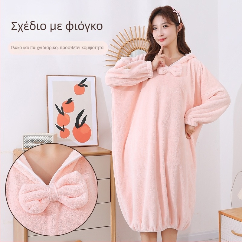 Γυναικεία ρόμπα μπάνιου από coral fleece, 100% πολυεστέρας, για φθινόπωρο