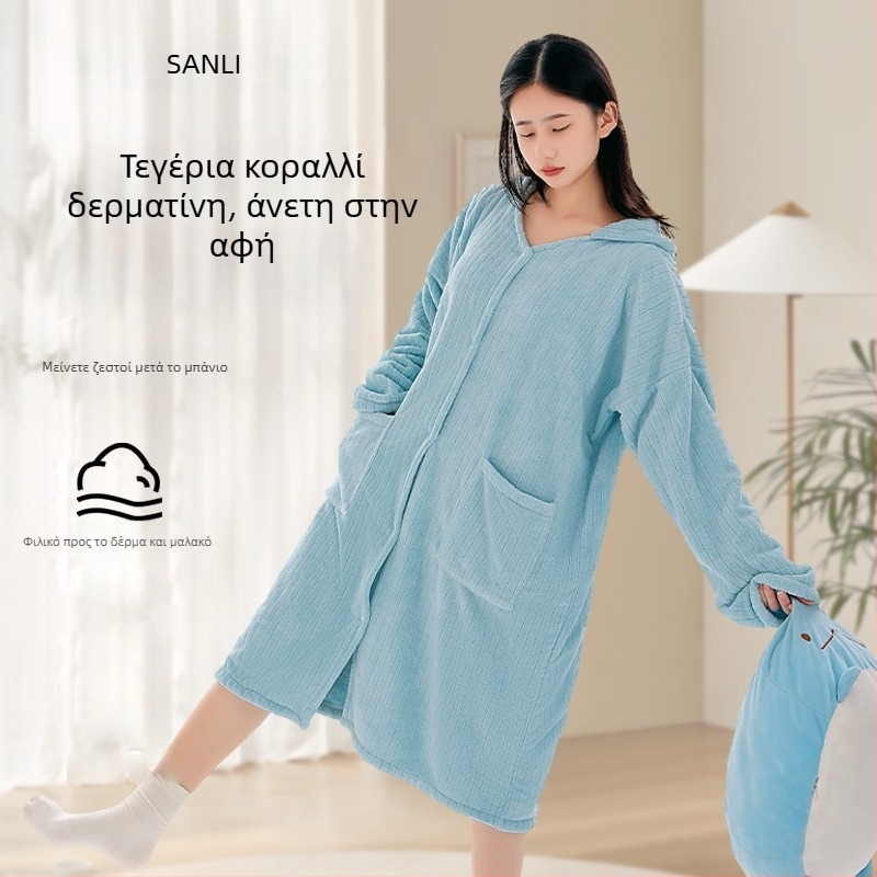 Sanli φοριόμενη πετσέτα-ρόμπα μπάνιου από Coral Velvet, Jacquard ύφασμα, 150D νήμα, βάρος 500 g και άνω, μοντέλο vyy-96