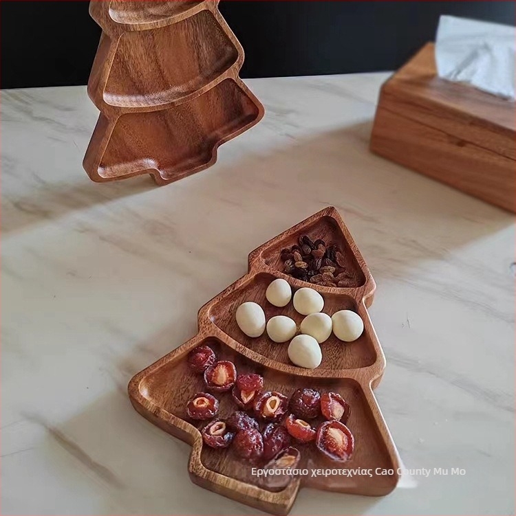 Ξύλινος δίσκος σε σχήμα δέντρου για σνακ και φρούτα — ακανόνιστος σχηματισμός, μοντέρνος μινιμαλιστικός σχεδιασμός; επιφάνεια με χειροποίητη ζωγραφική, κατάλληλος για φούρνο μικροκυμάτων, προσαρμογή με λογότυπο