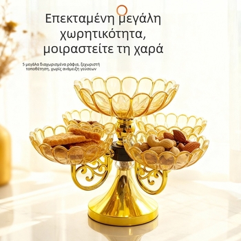 Ακρυλικό περιστρεφόμενο πιάτο φρούτων, ευρωπαϊκού στυλ διπλού επιπέδου με διαχωρισμό, οργάνωση για σνακ και αποξηραμένα φρούτα