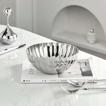 Δίσκος φρούτων από ανοξείδωτο χάλυβα 304, βαθύς, σκανδιναβικού στυλ, κυκλικού σχεδιασμού, επιφάνεια με καθρέφτη