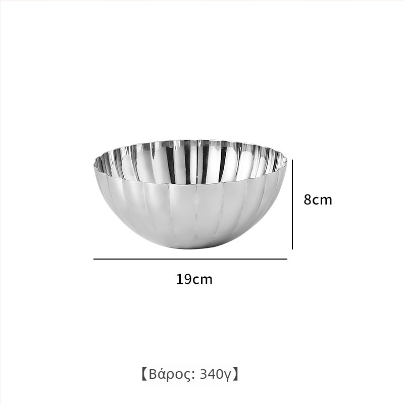 Δίσκος φρούτων από ανοξείδωτο χάλυβα 304, βαθύς, σκανδιναβικού στυλ, κυκλικού σχεδιασμού, επιφάνεια με καθρέφτη