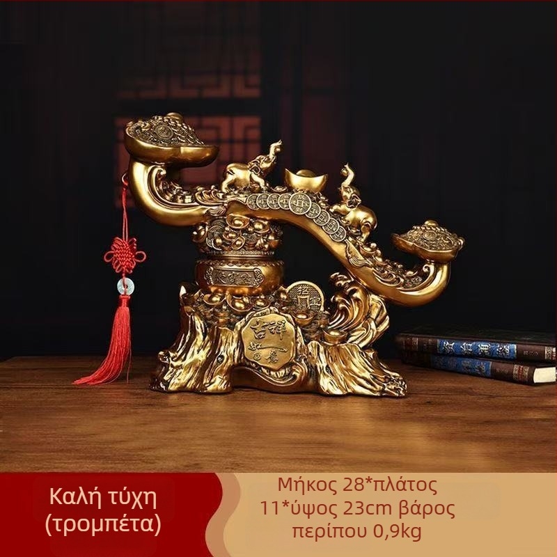 Ζεύγος τυχερών ελεφάντων διακοσμητικά με κέρας της αφθονίας, ρητίνη, κινέζικος στυλ, χαρακτική, Lei xinda