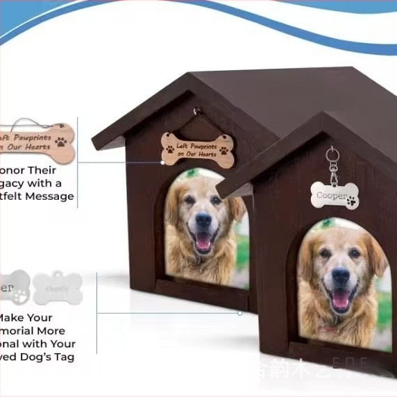 Ξύλινη κηδευτική γάτας μνήμης με φωτογραφική κορνίζα, σε σχήμα σπιτιού, με δυνατότητα προσαρμογής λογοτύπου