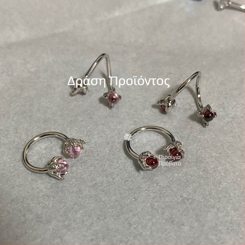 Δαχτυλίδι χειλιών και σκουλαρίκια από ανοξείδωτο ατσάλι, με χαρακτική, unisex φυσικό στυλ, Άνοιξη 2023
