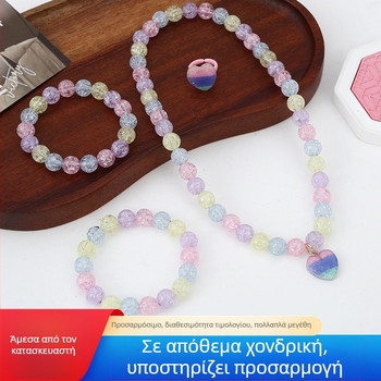Σετ παιδικών κοσμημάτων (βραχιόλι, κολιέ, δαχτυλίδι) με θέμα καρδιά-ροδάκινου, πλαστικό/ρητίνη, χειροποίητο, λεπτή αλυσίδα.