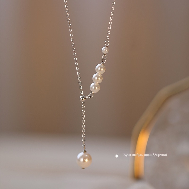 Difeng Jewelry S999 Ασημένιο κολιέ με μαργαριταρέν κρεμαστό από mother-of-pearl, σταυρού τύπου αλυσίδα, 21–50 εκ