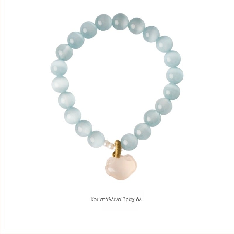 Βραχιόλι Cat's Eye λίθο και Chalcedony, κρύσταλλο υλικό, χειροποίητο, γεωμετρικός σχεδιασμός, γυναικείο στυλ